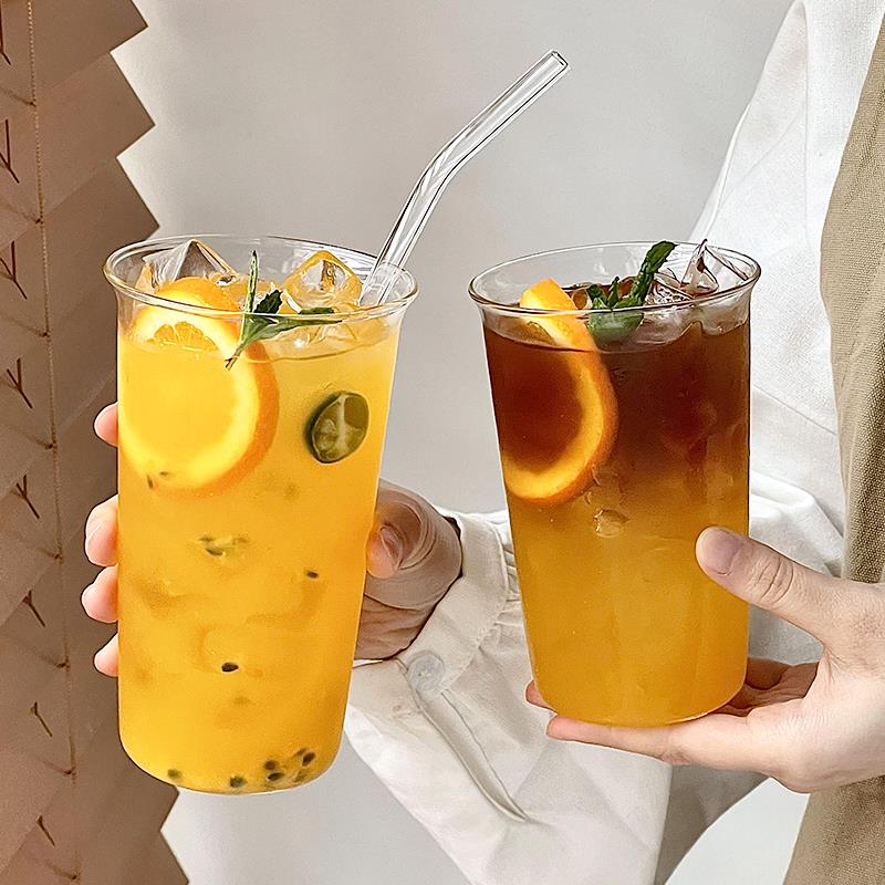 简约扩口大容量650ml水果柠檬茶美式奶茶杯子轻薄耐热高硼硅玻璃