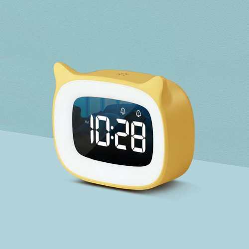 迷你LED闹钟 数字氛围小夜灯小女孩萌猫可爱宝宝静音学生卡通充电