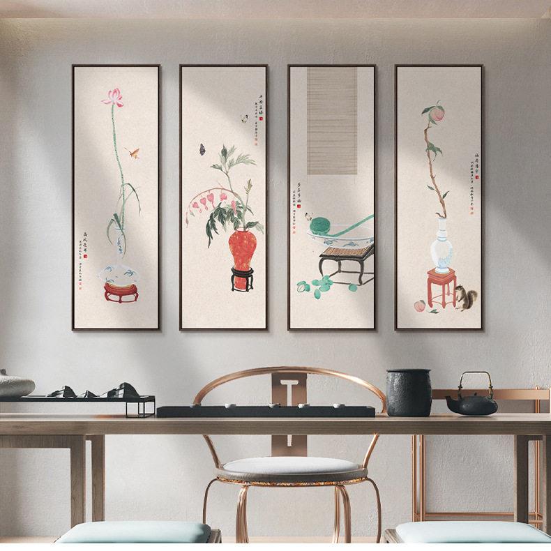 源头工厂新中式客厅装饰画酒店大厅油画中国风山水画水墨四联挂画