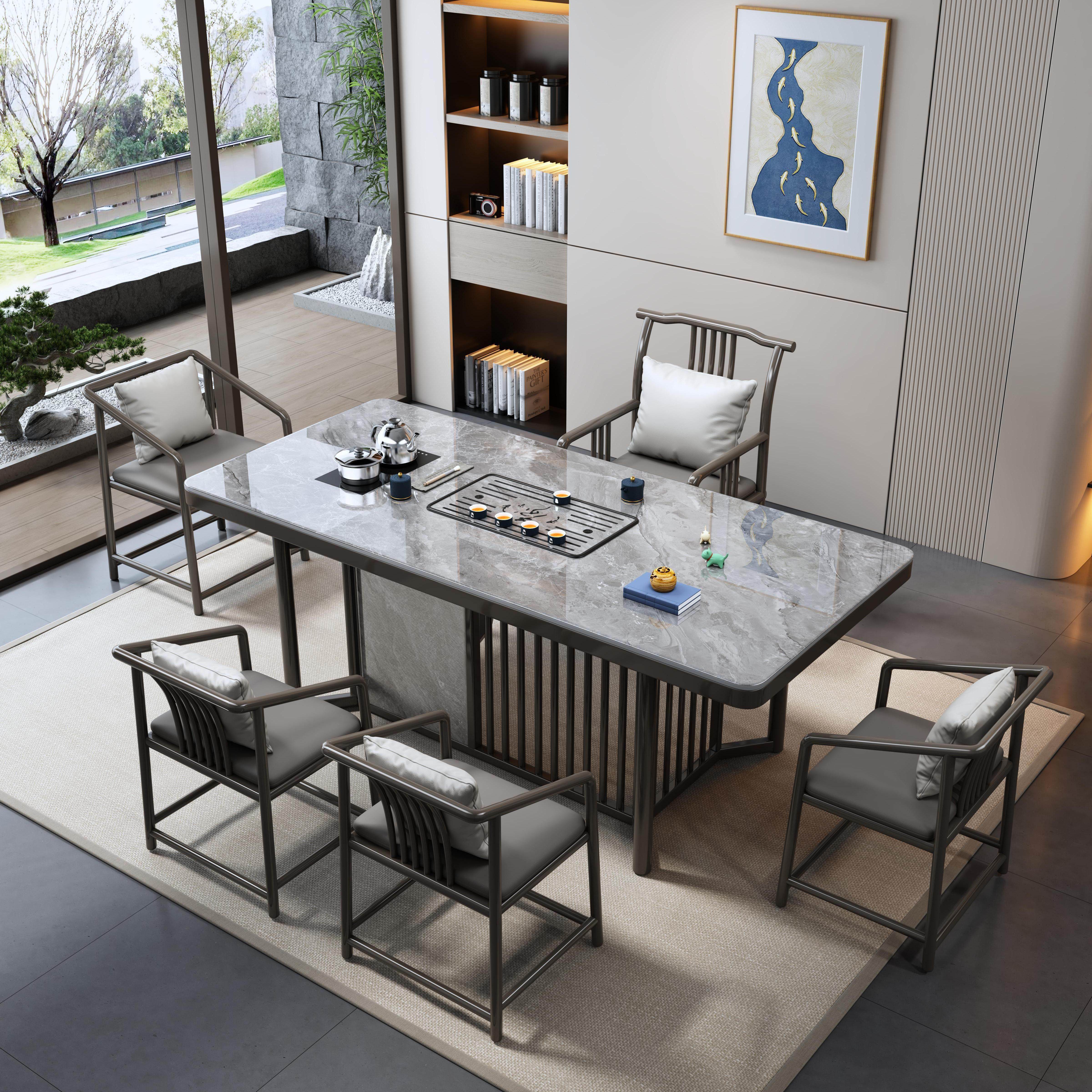 新中式岩板茶桌客厅家用泡茶茶台办公茶桌烧水壶一体嵌入式茶几