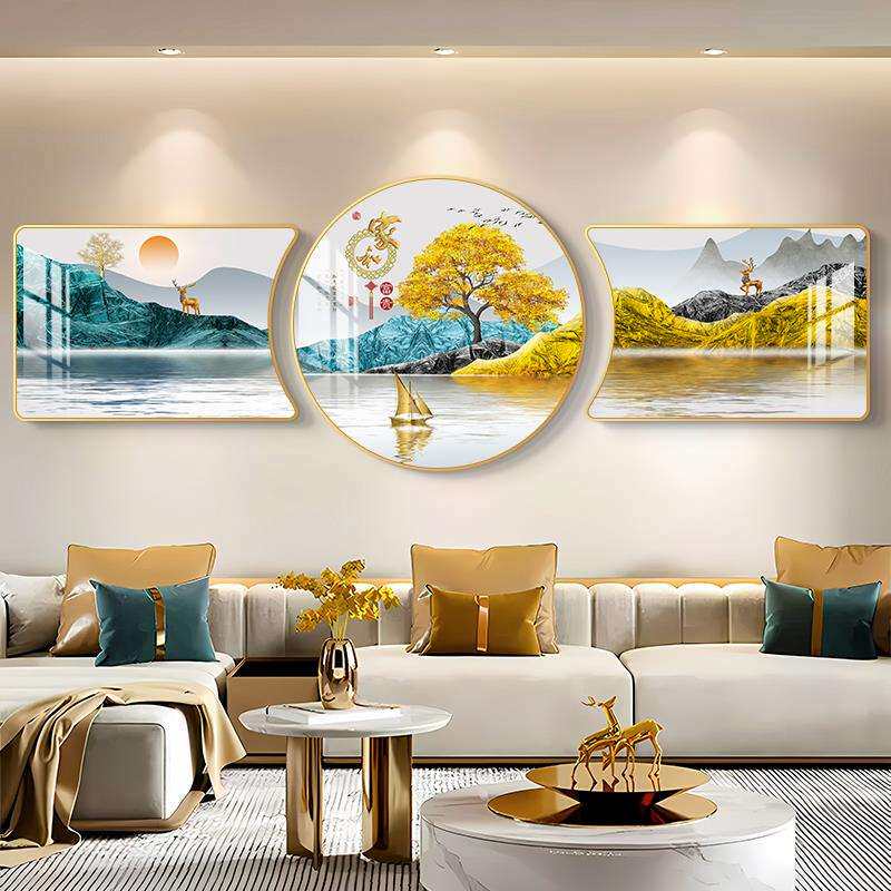 平安喜客乐背画景画珠联璧合挂画寓好现代简约轻奢三沙发背景联厅