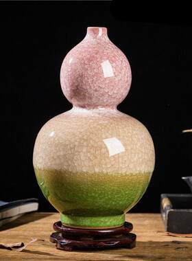 景德镇陶瓷彷古窑变冰裂釉花瓶创意家居装饰品客厅博古架葫芦摆件