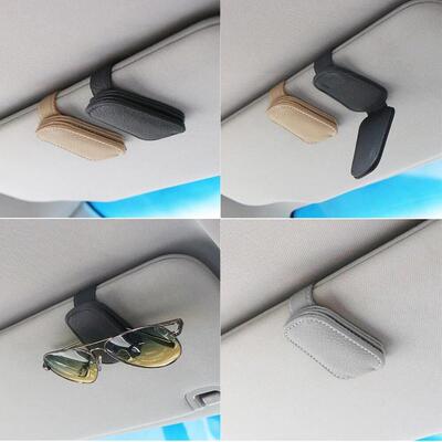 Car Sun Visor Sunglasses Clip Magnetic Cowhide Glasses Case