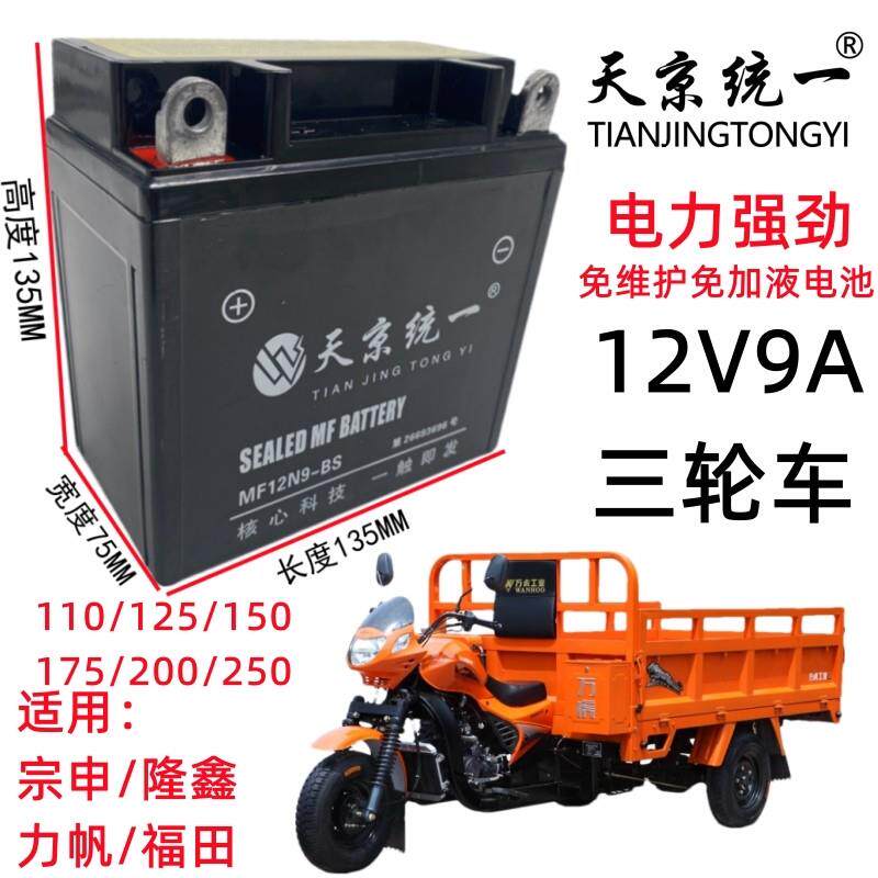 12V9ah机车电瓶宗申150福田175隆鑫200三轮车太子刀仔125干 干电