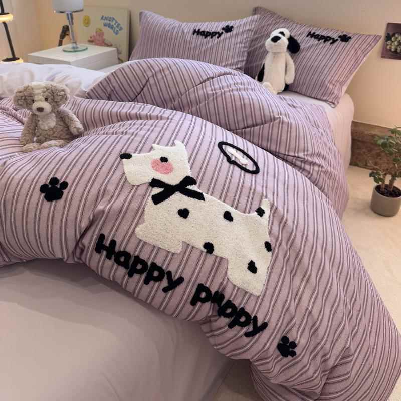 开学季加厚全棉三件套四件套给孩子用好的纯棉磨毛毛巾绣超柔床单