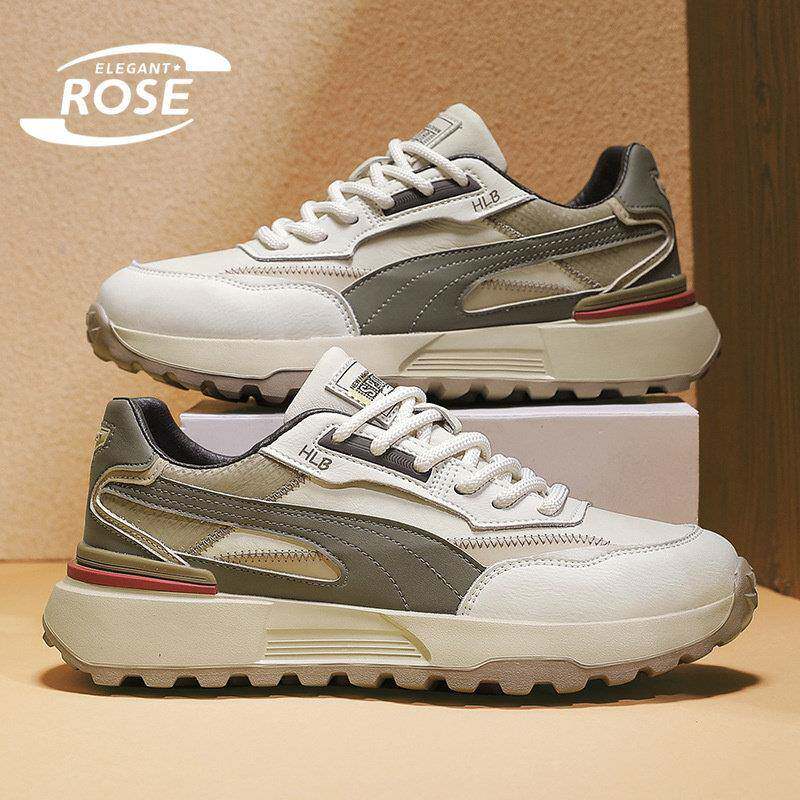 ELEGANT ROSE 男鞋运动休闲阿甘鞋轻便厚底增高老爹鞋百搭真皮鞋