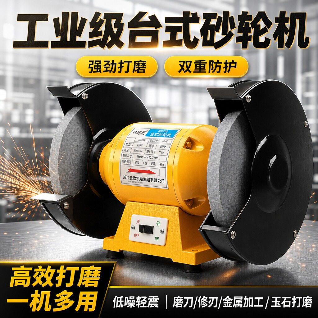 台式砂轮机立式沙轮磨刀石家用小型电动磨刀机环保除尘重型工业级