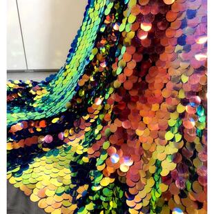 18MM金色幻彩色绿紫金色大亮片鱼鳞片布料拍摄背景服装面料