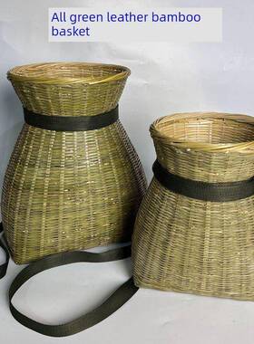 采茶篓青皮编织采摘茶叶筐手工竹编鱼篓竹筐儿童竹篮户外垂钓鱼篓