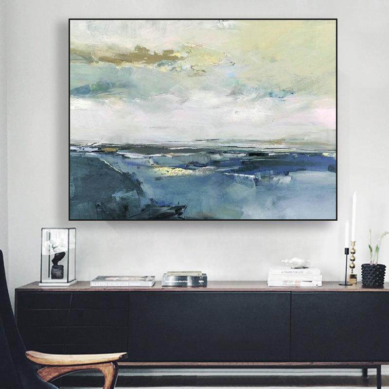 现代简约纯手工绘风景抽像油画厚肌理装饰画挂画大壁画painting