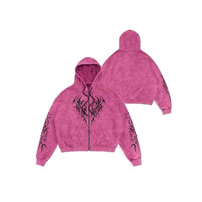 Y2K Hoodies Gothic Graphic Zip Up Long Sleeve Drop Shoulder