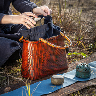 手工竹编包中式复禅意茶服包竹篮子茶艺茶具收纳包女士手提包