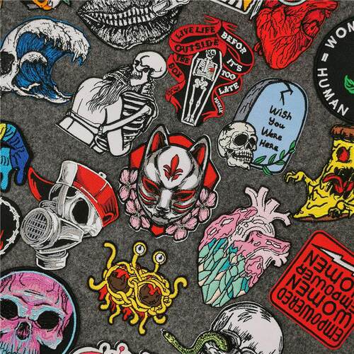 Black Red Punk Embroidered Patches Rock Anime Patches on Clo