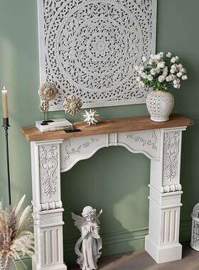 欧式实木壁F99JS779炉装柜浮雕复古做拱形法式壁假炉饰装饰旧客厅