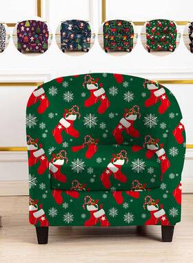 1pc圣诞氨纶柔软贴合沙发沙发套可水洗家具保护套带弹性底部宠物