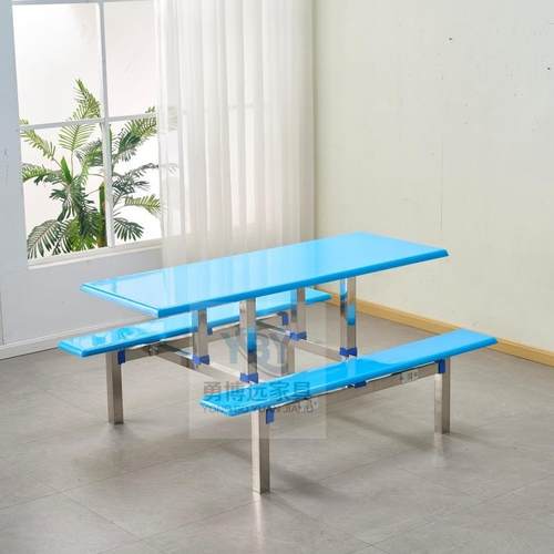 不锈钢学校食堂餐桌椅组合学生员工4人6人8人位连体餐桌加厚款