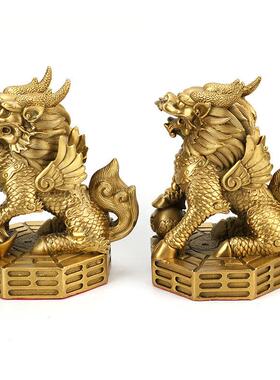 直销新款黄铜八卦麒麟八卦财富麒麟摆件书卷麒麟摆件铜器