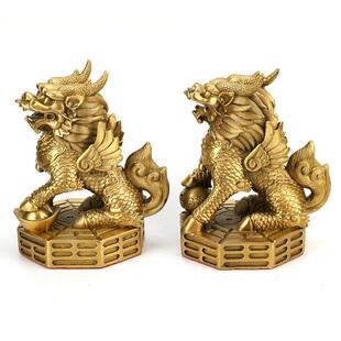厂家铜黄八麒卦麟八卦财富麒麟麟摆件书卷麒摆件106铜器