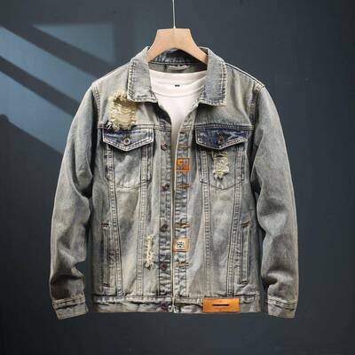 New Spring & Autumn Vintage Distressed Denim Jacket For Men