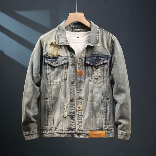 New Spring & Autumn Vintage Distressed Denim Jacket For Men