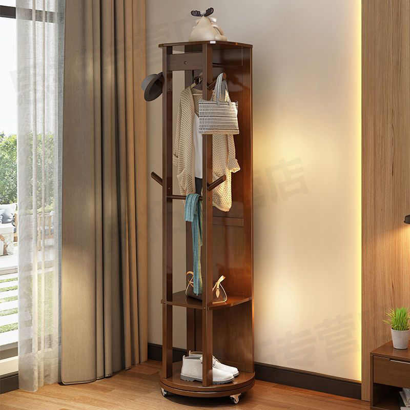 实木衣帽架挂衣架落地卧室带镜子家用一体式旋转穿衣镜可移动客厅