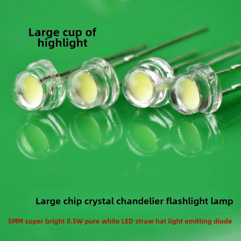 5mm草帽大杯白光Led灯珠0.5W高光泽发光二极管水晶吊灯手电筒灯珠