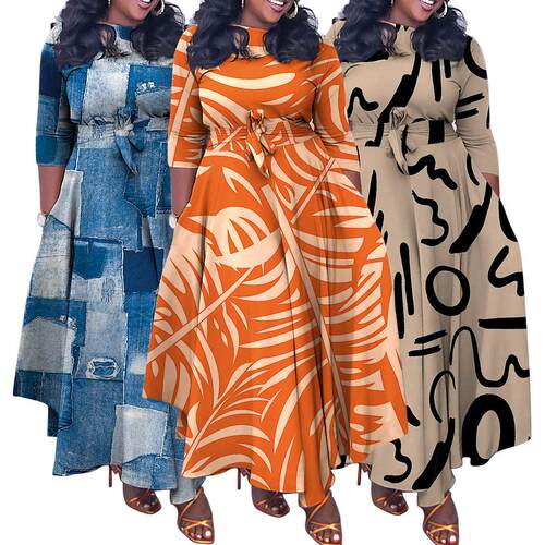 Women's lace up plus size long skirt dress