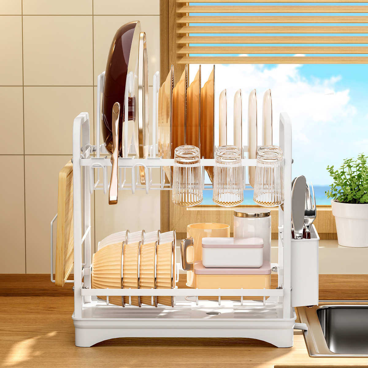 厨房置物架大容量锅盖碗碟杯筷多功能收纳沥水厨房整理架,厨房/烹饪用具,厨房抽屉置物架,淘宝优惠券,粉丝福利购,淘宝优惠卷