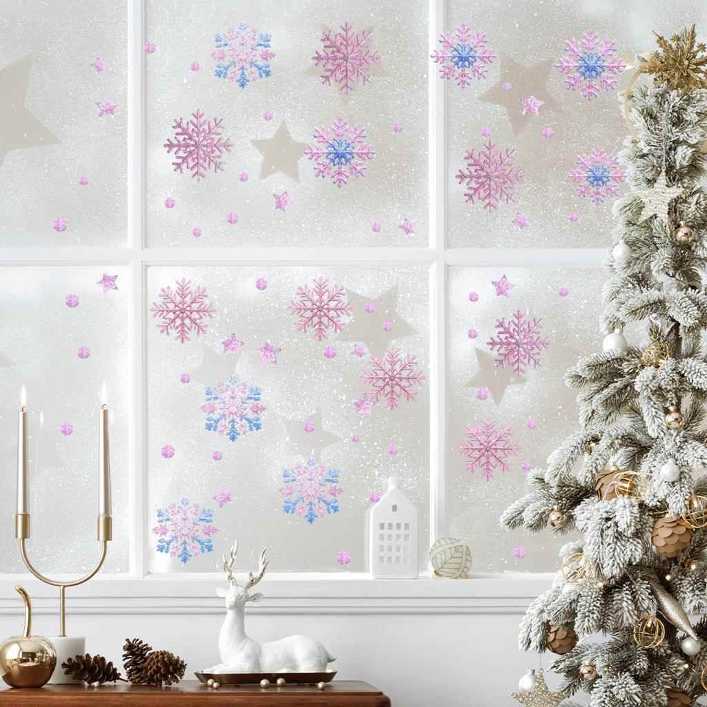 2025奥弗圣诞静电贴AFC8771 粉色雪花贴纸奥弗可移除可跨境
