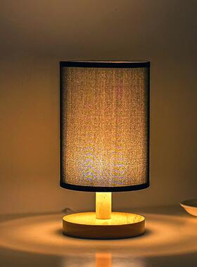 遥控床头灯实木布艺usb小台灯卧室床头灯书房民宿舍led小夜灯创意