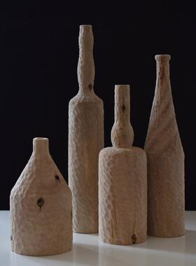 象有形/莫兰迪瓶子手工雕刻款 北欧ins风原木花瓶桌面艺术品摆件