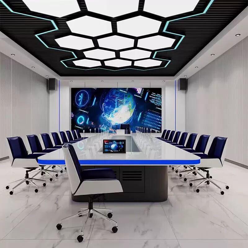 办公桌无纸化大型会议桌会议长桌简约智能现代培训升降器桌椅系统