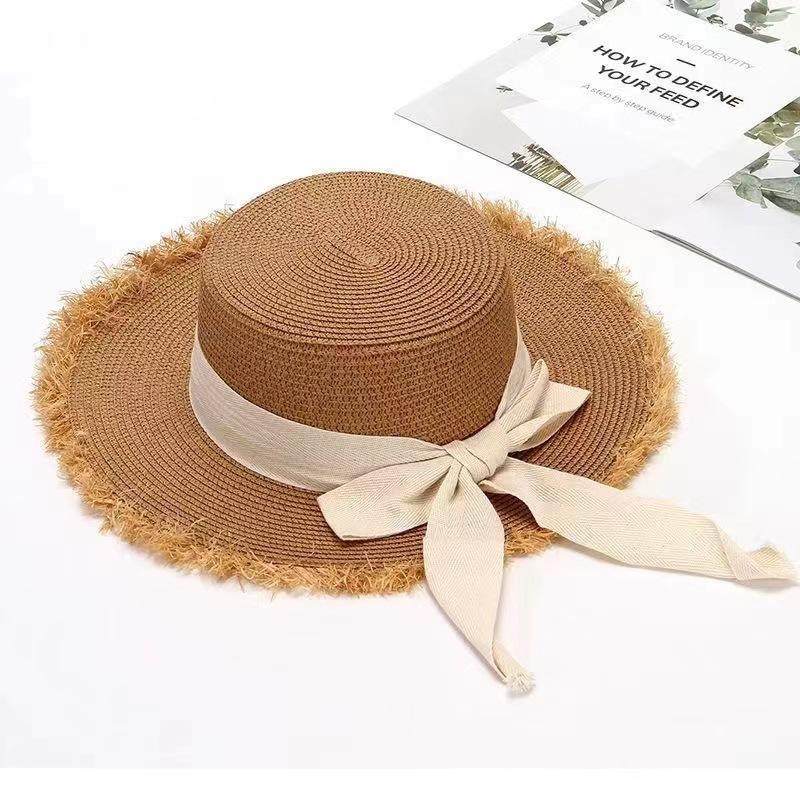 蝴蝶结爆款拉菲编织沙滩防晒帽子