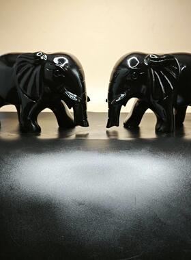 天然黑曜石大象雕刻摆件大号家居电视柜办公室装饰红木工艺品