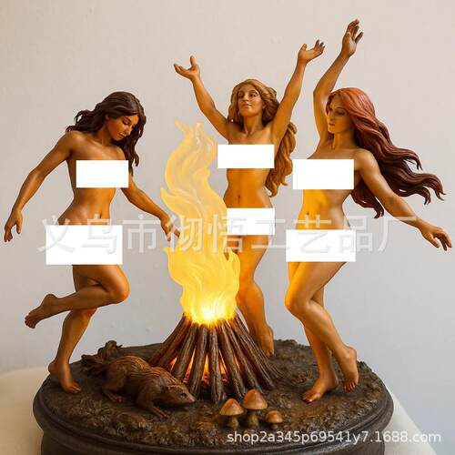 跨境新品Goddess Fire Dance Statue火舞女神缪斯雕塑灯雕像