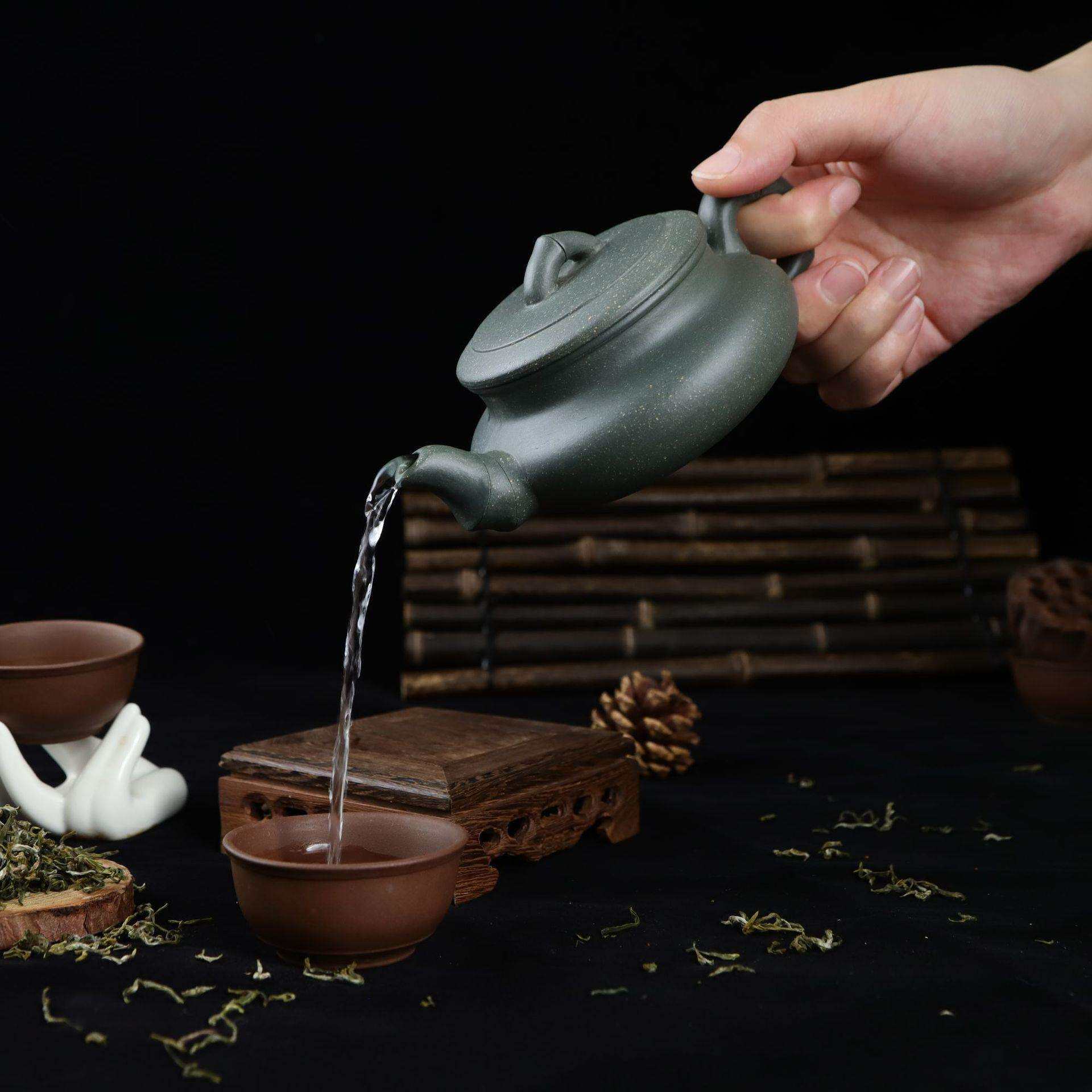 宜兴紫砂壶厂家供应墨绿竹节壶 纯手工茶壶茶具可按需定