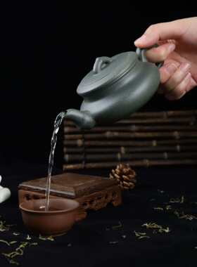 宜兴紫砂壶厂家供应墨绿竹节壶 纯手工茶壶茶具可按需定