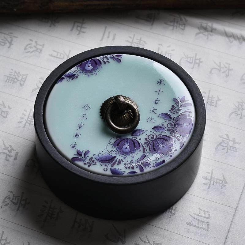 正品入相天然原石青山砚书法专用带盖子4寸5高寸墨池墨碟毛笔磨墨