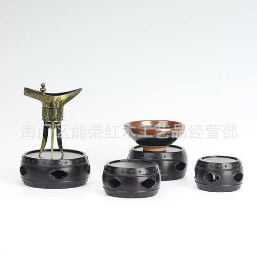 紫光檀鼓凳黑檀圆形玉石底座实木底座古玩摆件底座红木工艺品