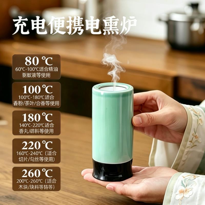 充电式USB电子香薰炉 可携式家用室内手持随身香炉电薰炉品香炉器