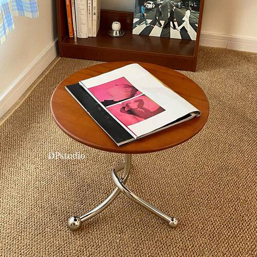 中古沙发边几vintage实木网红茶几创意圆形角几客厅家用迷你桌子