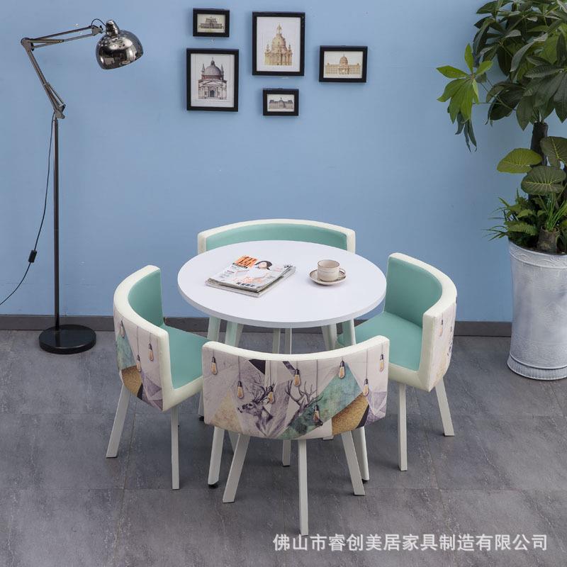 北欧奶茶店桌椅组合小户型花色餐桌皮艺沙发椅洽谈桌椅接待咖啡桌