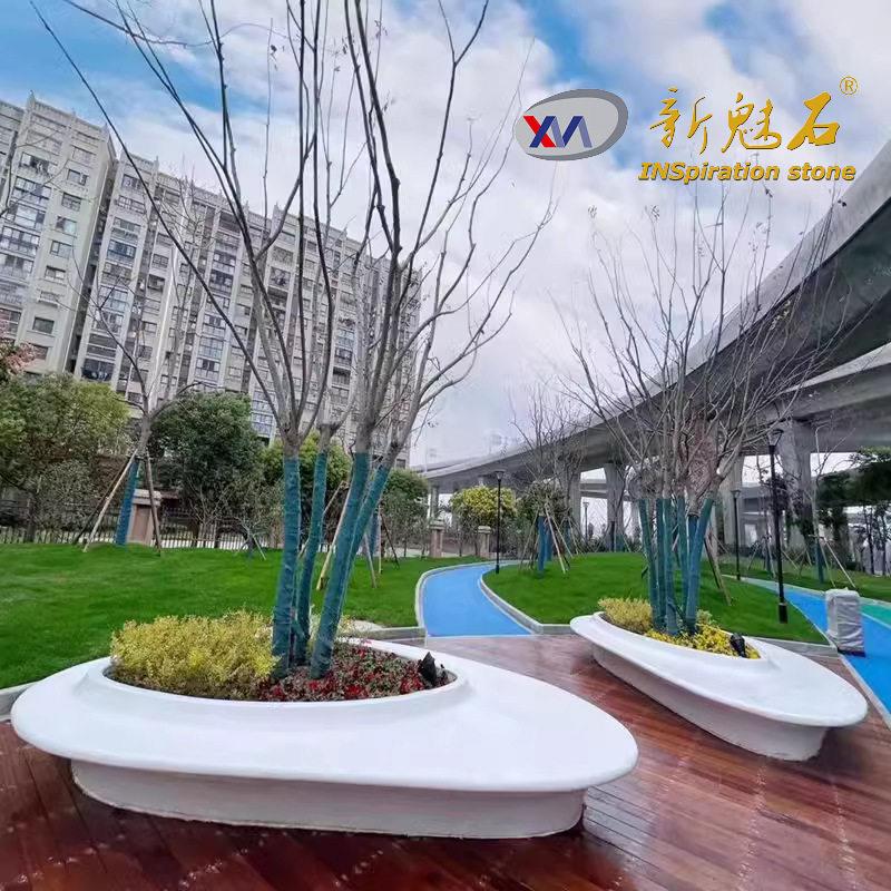 纤维清水混凝土艺术坐凳简约公园混泥土水磨石树池座椅GRC花坛