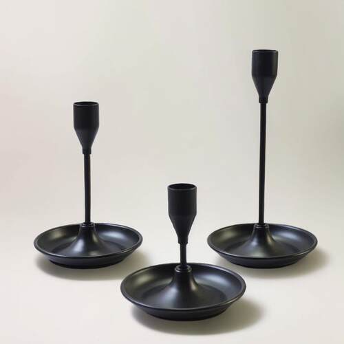 跨境网红北欧铁艺蜡烛台三件套简约黑色西餐烛台摆件现货