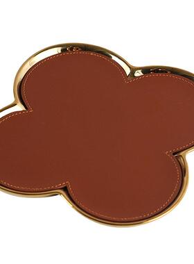 花创意四叶草瓣皮革首收纳饰盘摆件轻奢样板品房卧室GNS衣帽间饰