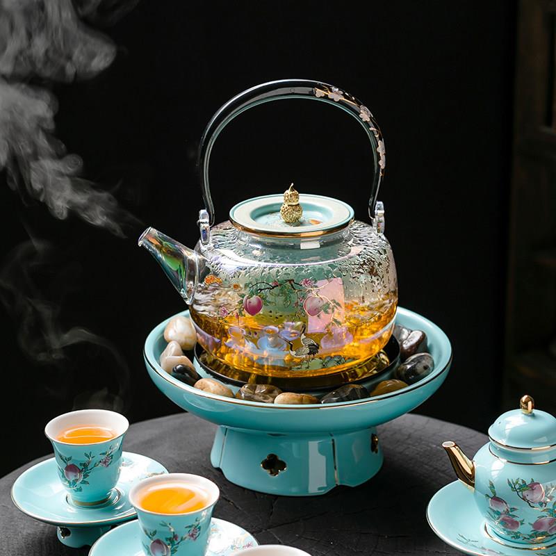 新款围炉煮茶冬日烤火炉黑晶炉烤茶煮茶器玻璃茶具茶壶套组泡茶炉