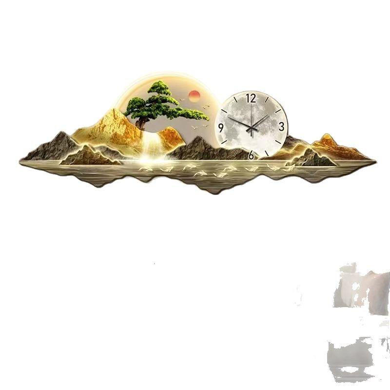 亚克力LED带灯钟表客厅装饰画现代山水画背景墙挂画流水生财壁画