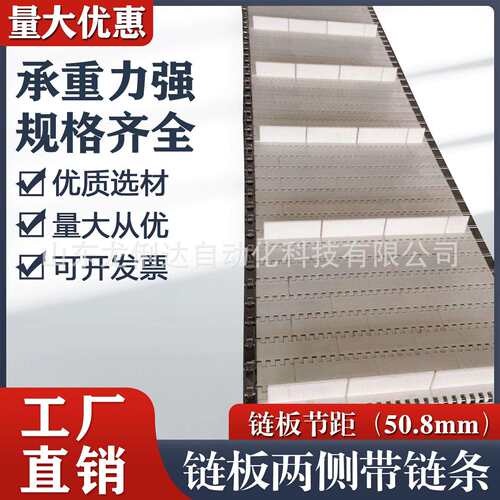 OP节B距50.板8品平网带两侧加不锈钢链条pp食级塑612料链板输送带