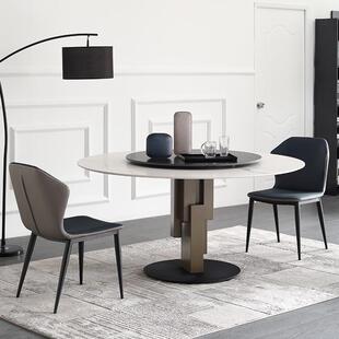 意式 古铜岩板形餐桌组合大小户型餐约厅圆椅简现代家用圆桌带YZ01