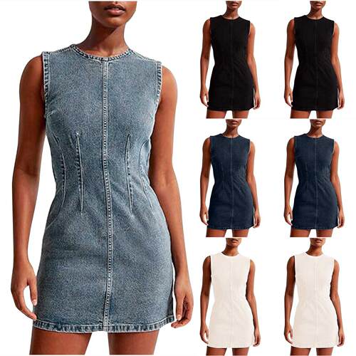 Danedvi Women's Sleeveless Crewneck Denim Mini Tank Dress